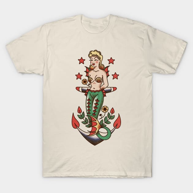 American Traditional Nautical Mermaid and Anchor T-Shirt by OldSalt